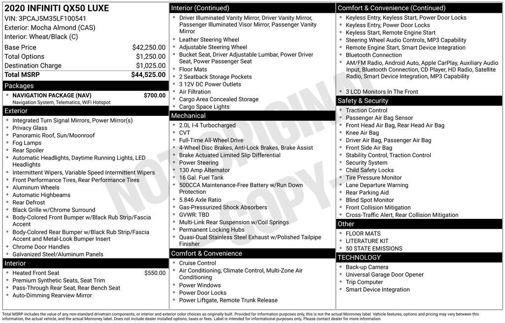2020 INFINITI QX50 LUXE