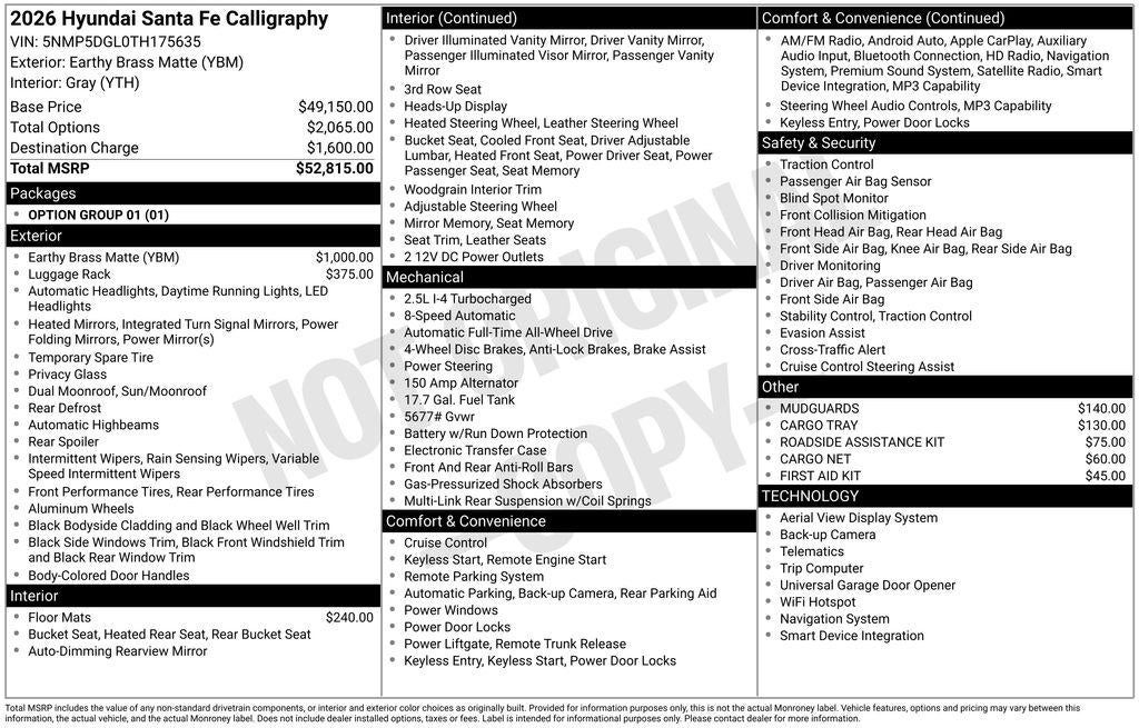 2026 Hyundai SANTA FE Calligraphy AWD